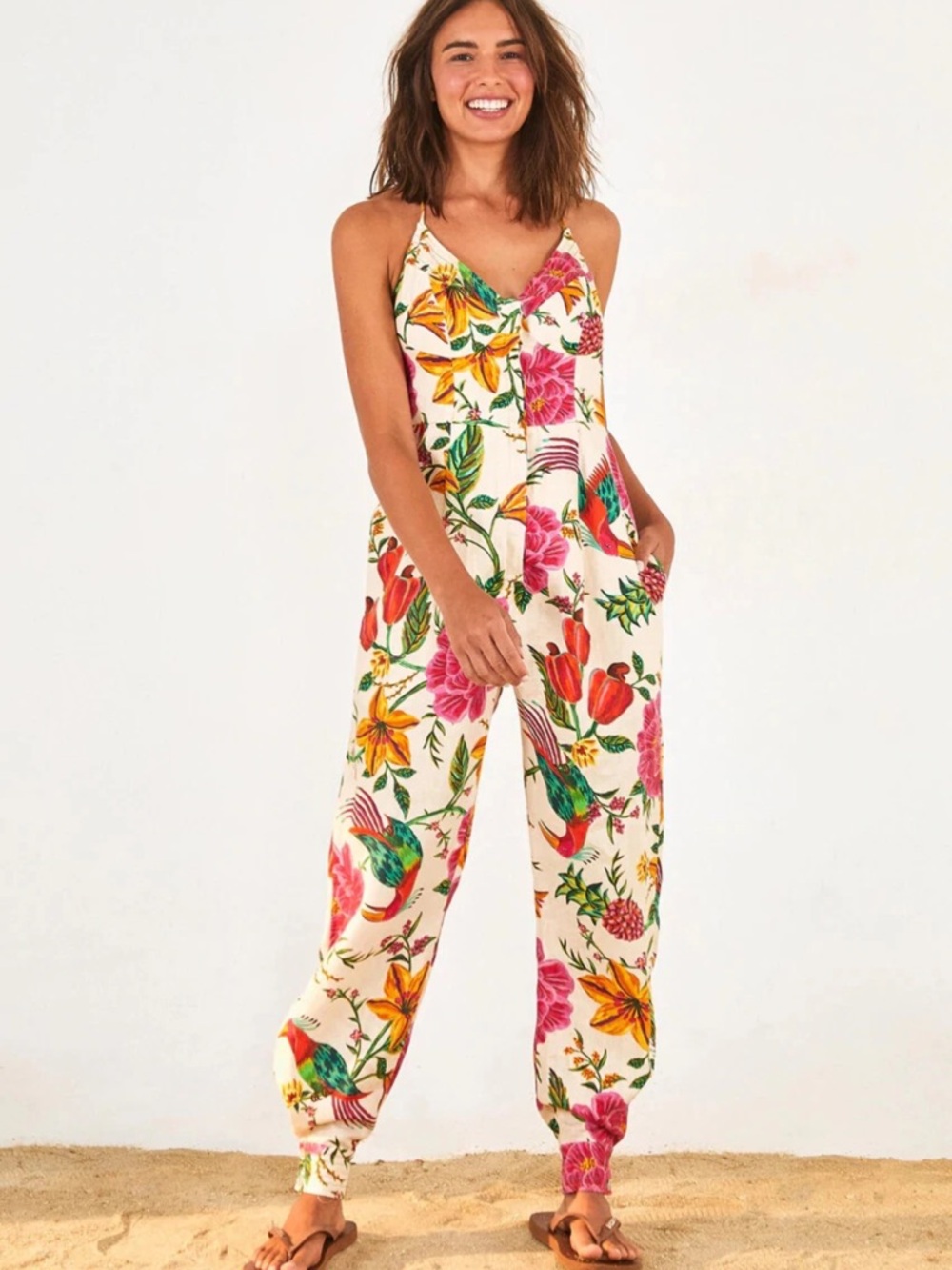 NWT FARM RIO Toucans Garden Halter Neck Jumpsuit Sz XS - $225